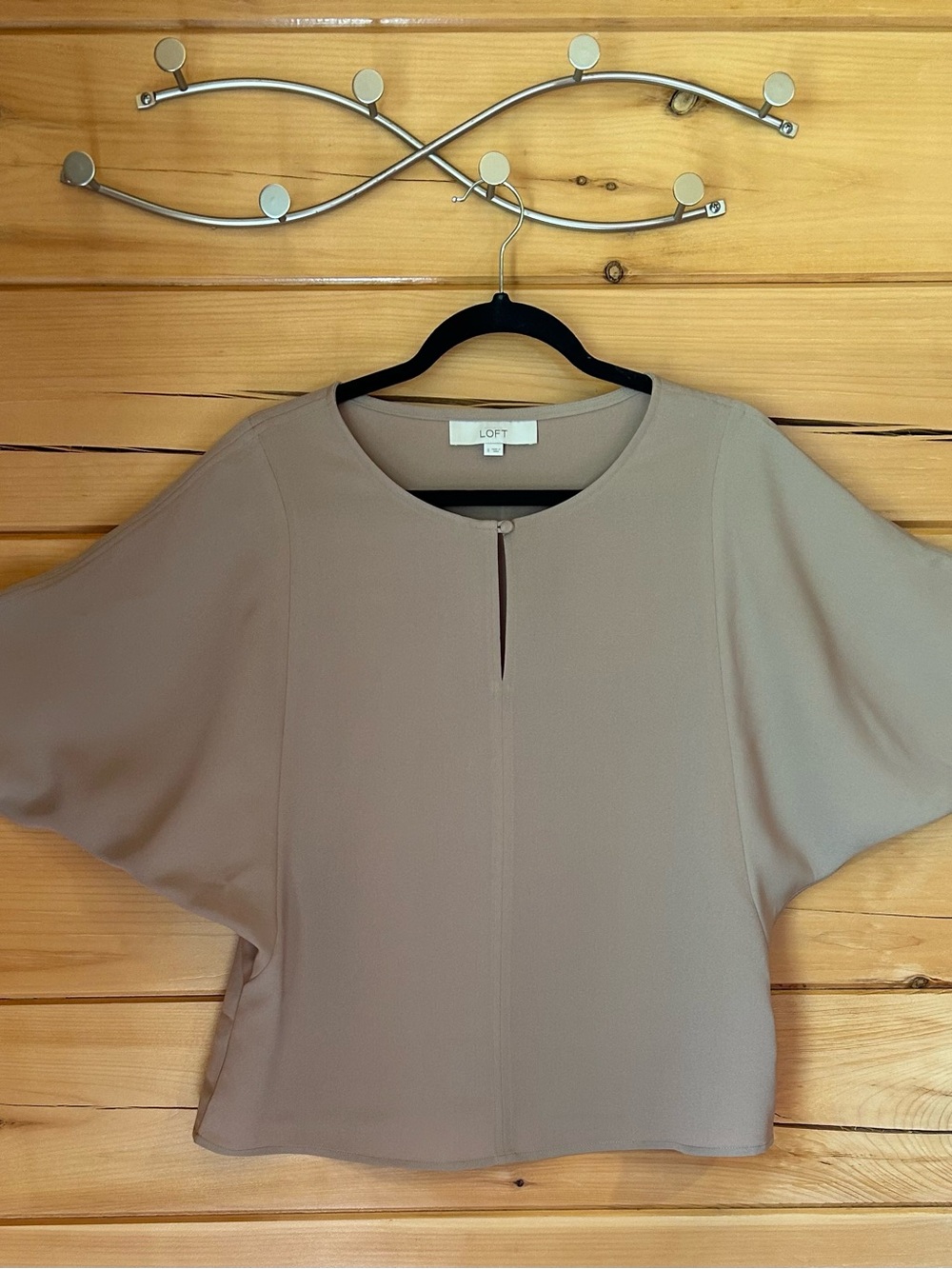 LOFT Taupe Short Flutter Sleeve Blouse